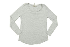 LOFT Women's Size L Gray White Striped Speckled Knit Long Sleeve Scoop Neck Top